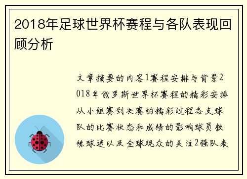 2018年足球世界杯赛程与各队表现回顾分析