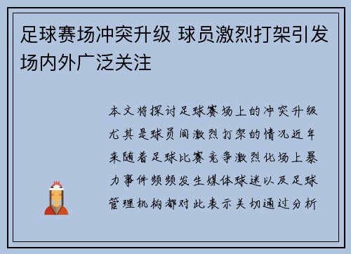 足球赛场冲突升级 球员激烈打架引发场内外广泛关注