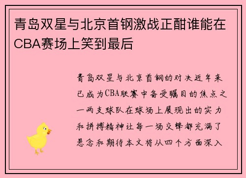 青岛双星与北京首钢激战正酣谁能在CBA赛场上笑到最后