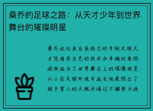 桑乔的足球之路：从天才少年到世界舞台的璀璨明星