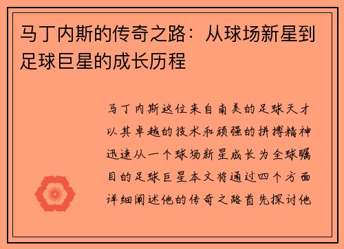 马丁内斯的传奇之路：从球场新星到足球巨星的成长历程