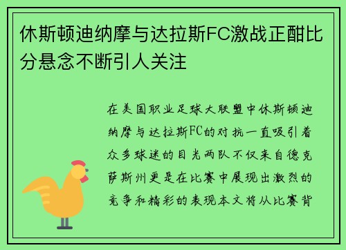 休斯顿迪纳摩与达拉斯FC激战正酣比分悬念不断引人关注