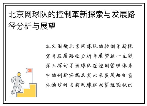 北京网球队的控制革新探索与发展路径分析与展望